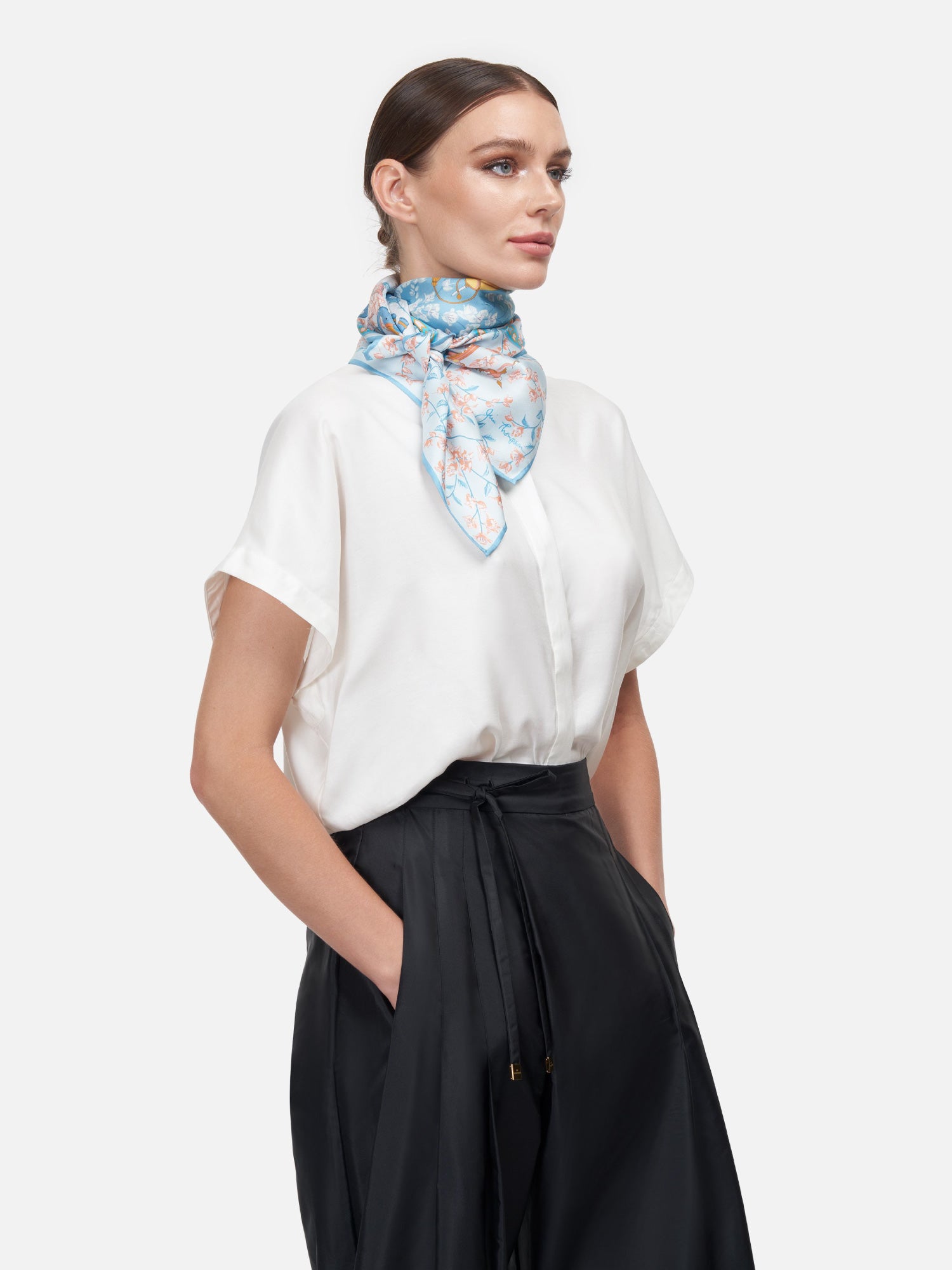Silk Twill Scarf with Elephant & Floral Print | Jim Thompson