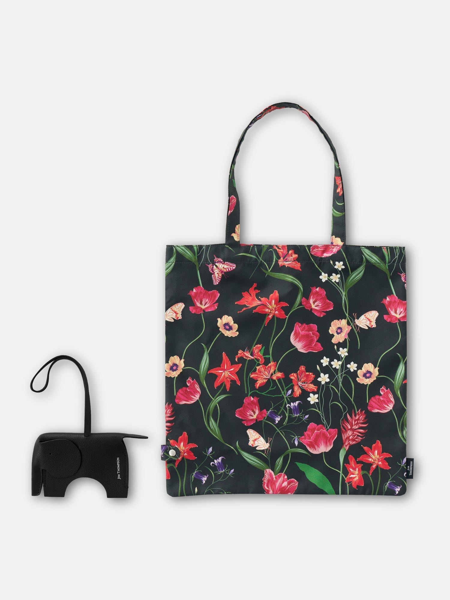 Flower Garden Silk Twill Portable with Leather Elephant Pouch