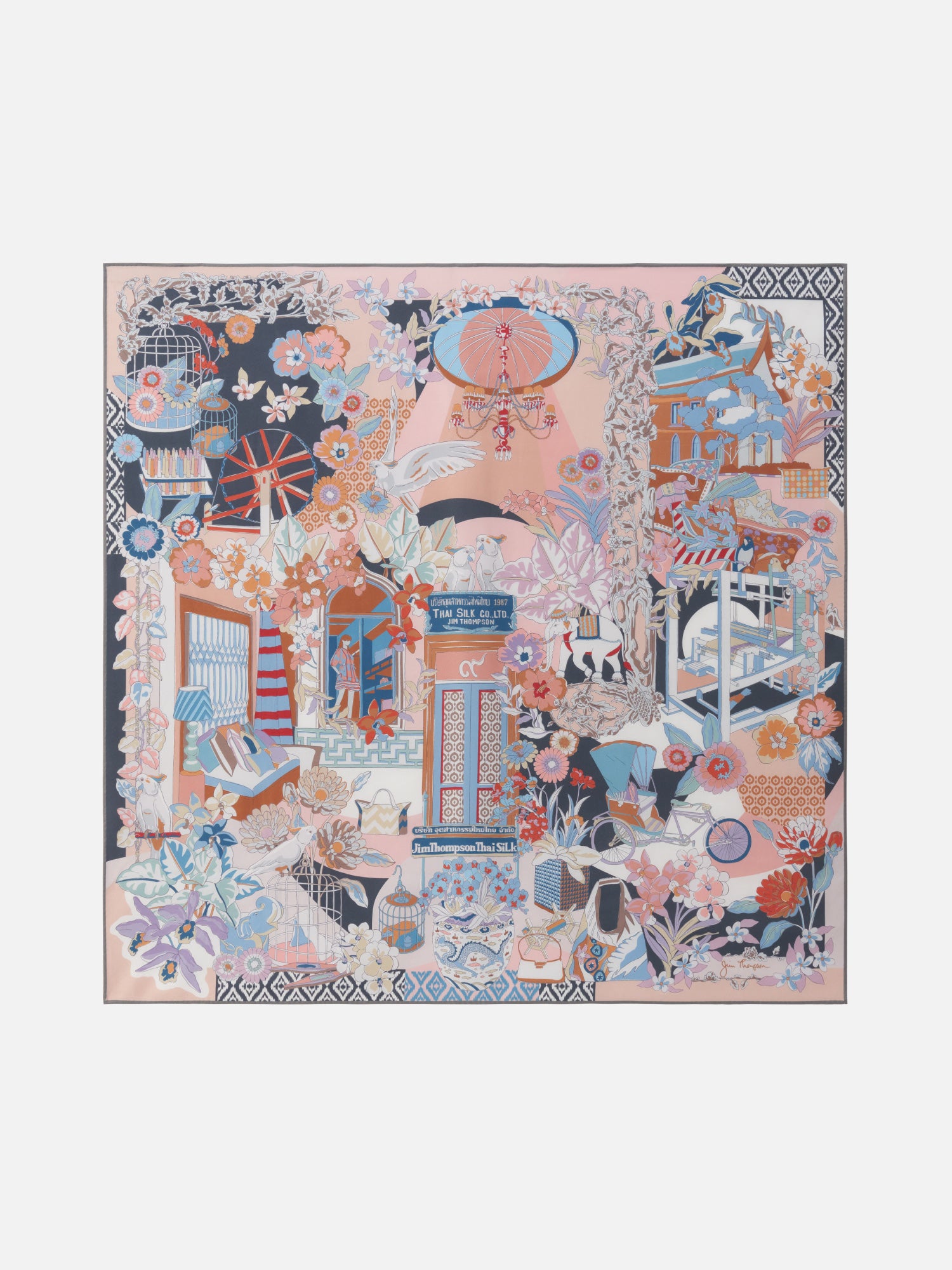Silk Twill Scarf with Surawong Street Print | Jim Thompson