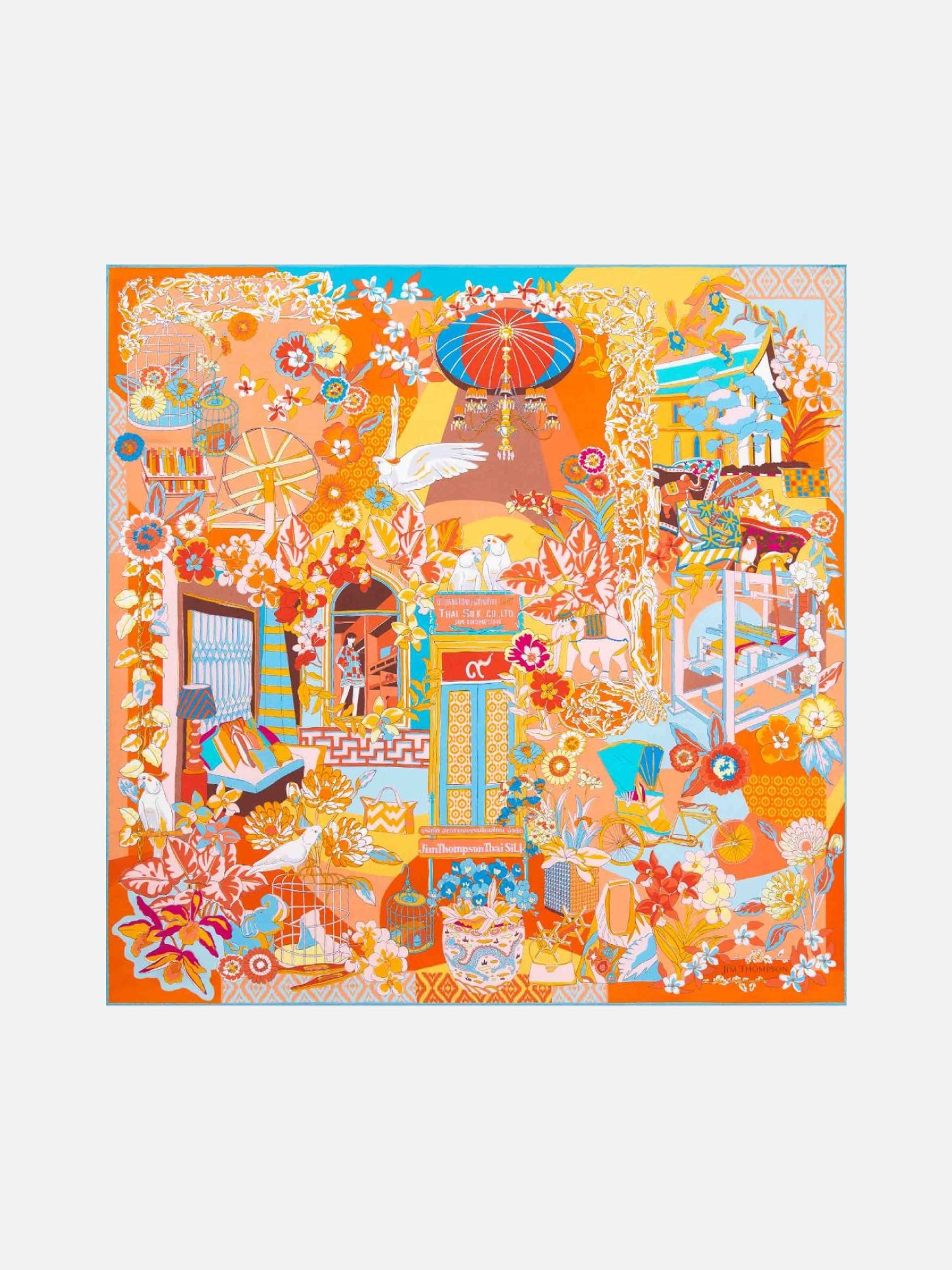 Silk Twill Scarf in Vibrant Orange with Hand-Stitched