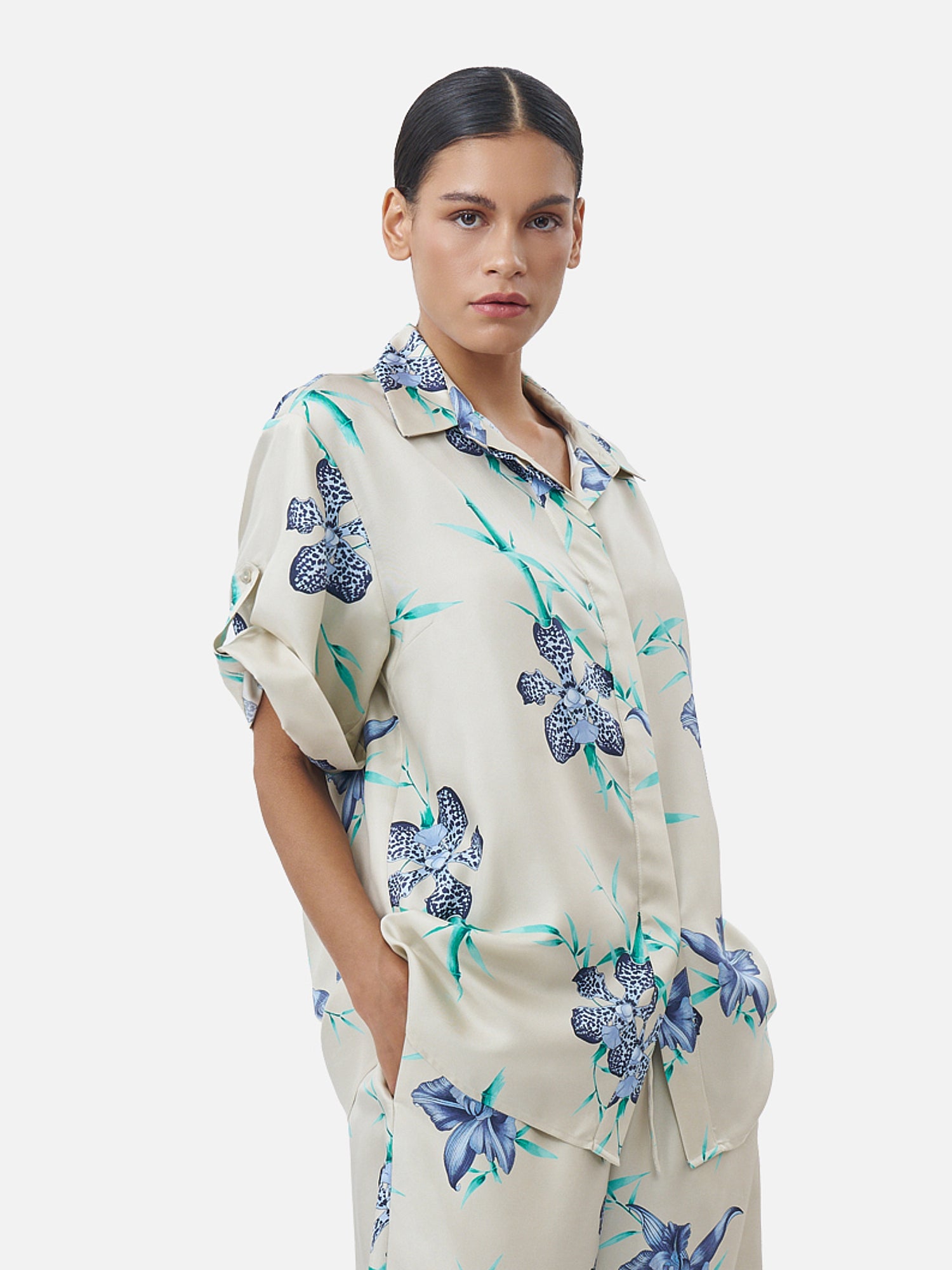 Leela Button Tab Sleeves Silk Shirt | Jim Thompson