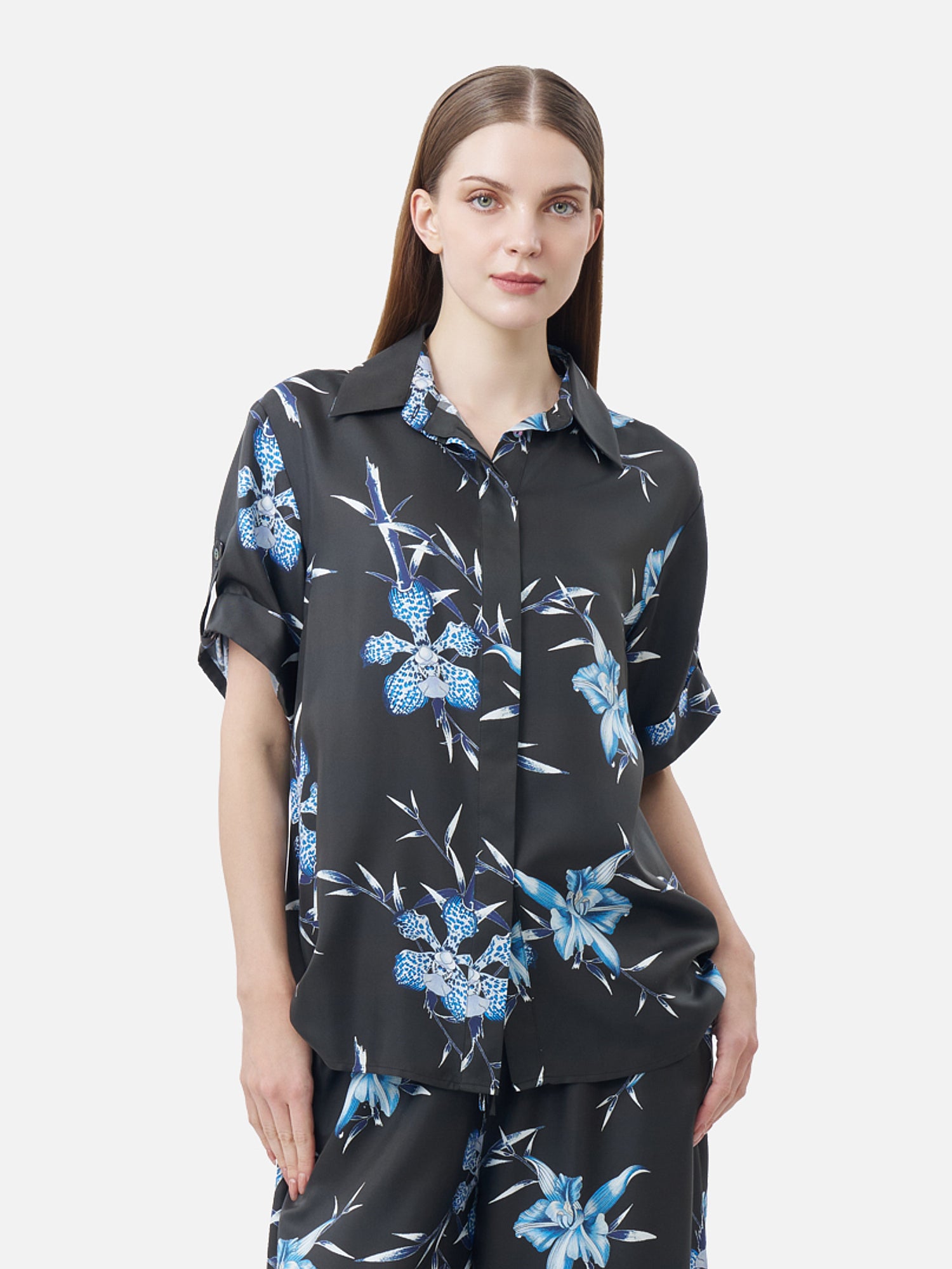 Leela Button Tab Sleeves Silk Shirt | Jim Thompson
