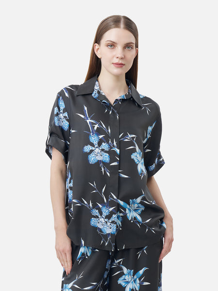 Leela Button Tab Sleeves Silk Shirt | Jim Thompson
