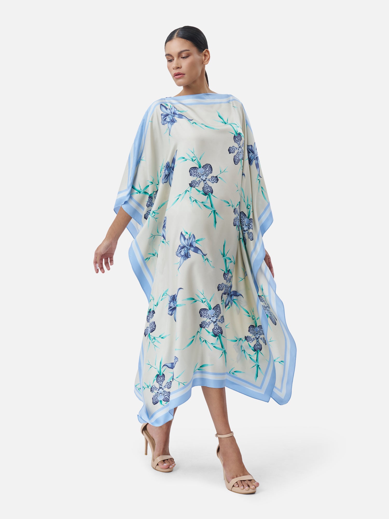 slipper orchid silk kimono kaftan dress by jim thompson Slipper Orchid Print Silk Kimono Dress in Brown