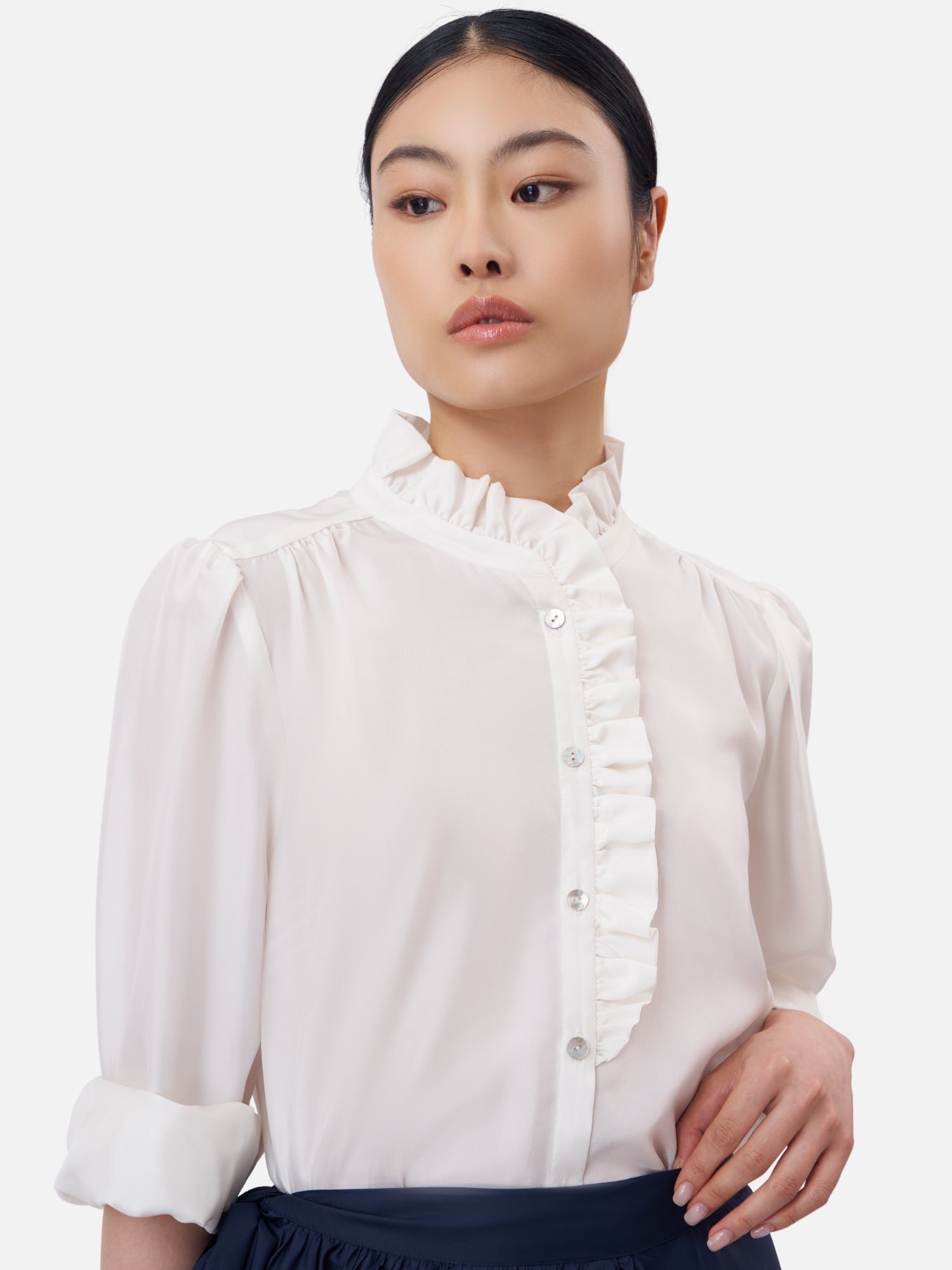One Side Ruffle Shirt | Jim Thompson