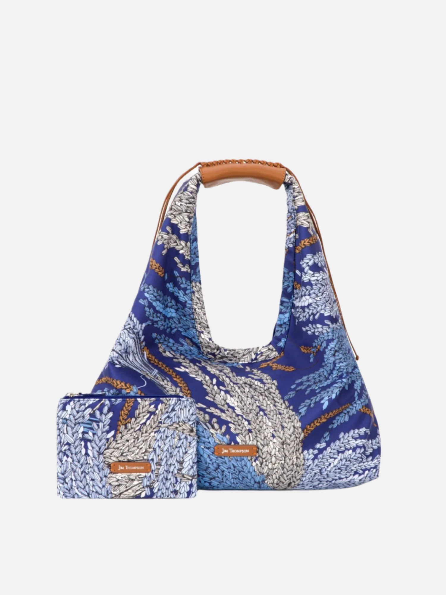 Rice Print Silk Twill Hobo Bag with Leather Strap | Jim Thompson