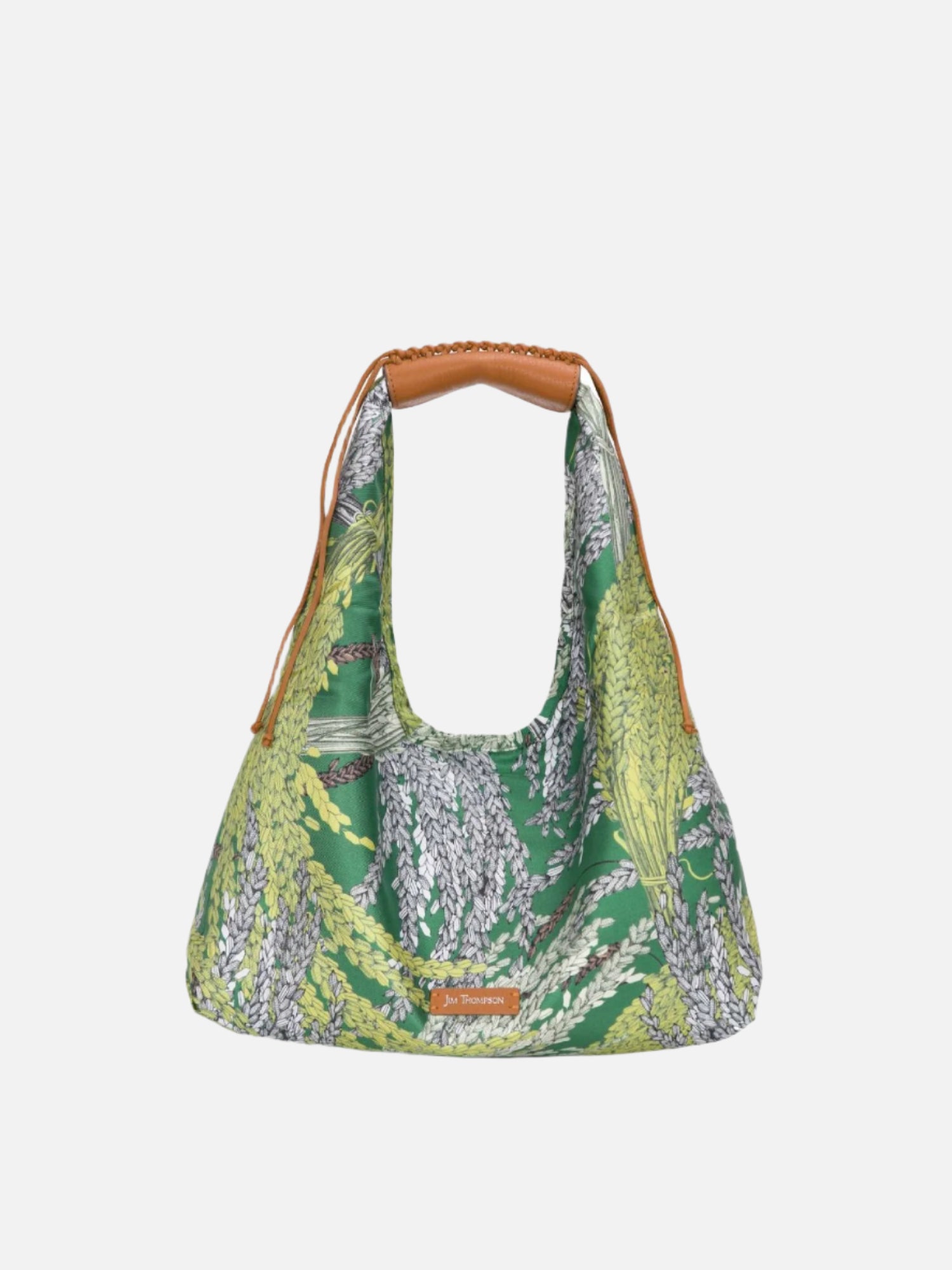 Rice Print Silk Twill Hobo Bag with Leather Strap | Jim Thompson