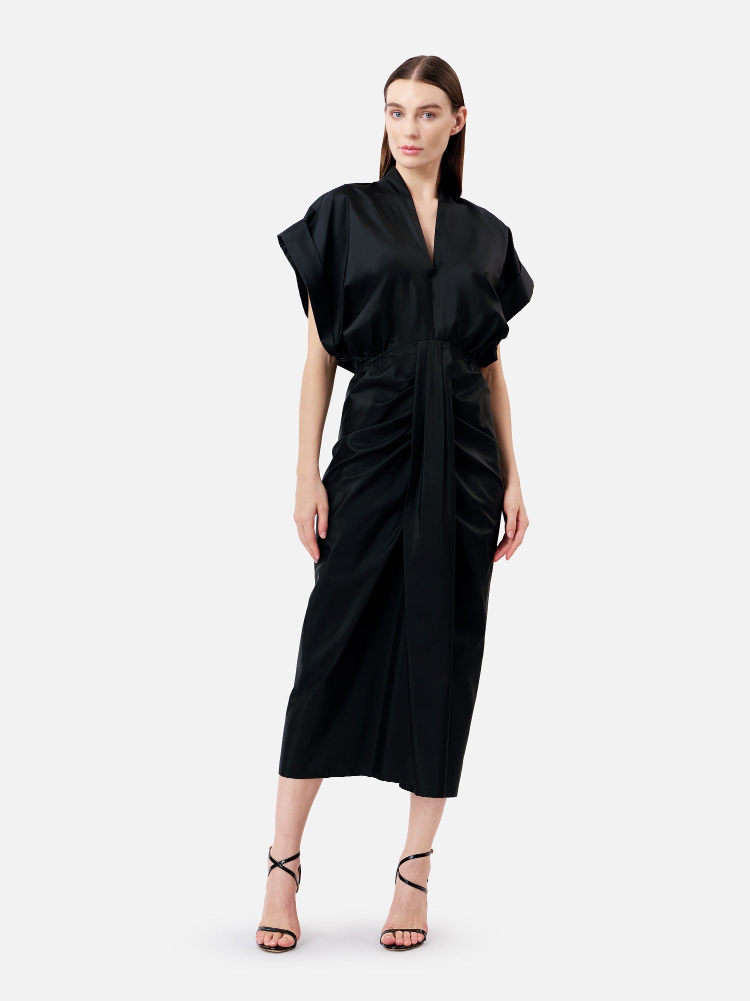 Solid Silk Deep V Neck Midi Dress | Jim Thompson Solid Silk Deep V Neck Midi Dress | Jim Thompson