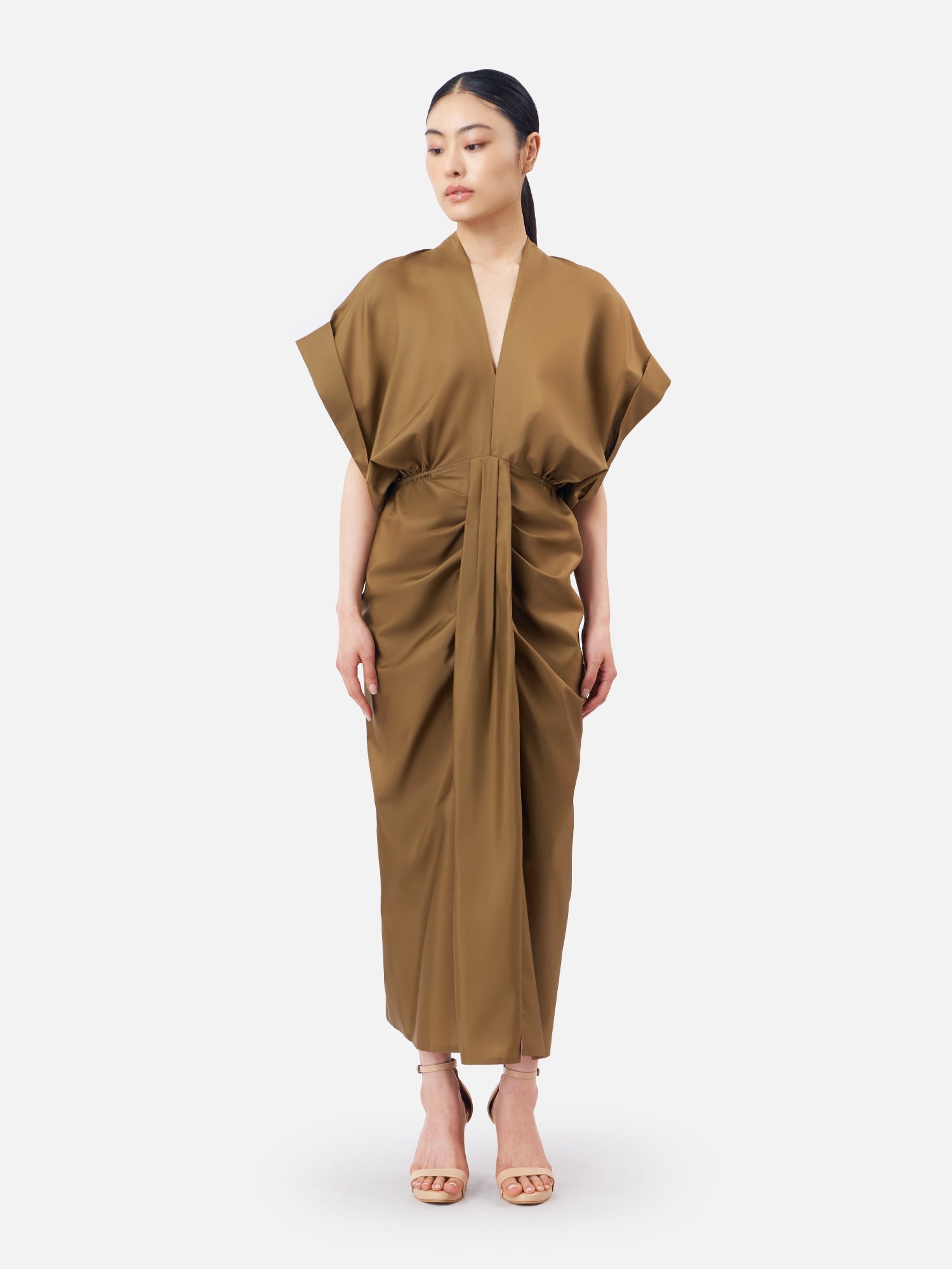 Solid Silk Deep V Neck Midi Dress | Jim Thompson Solid Silk Deep V Neck Midi Dress | Jim Thompson