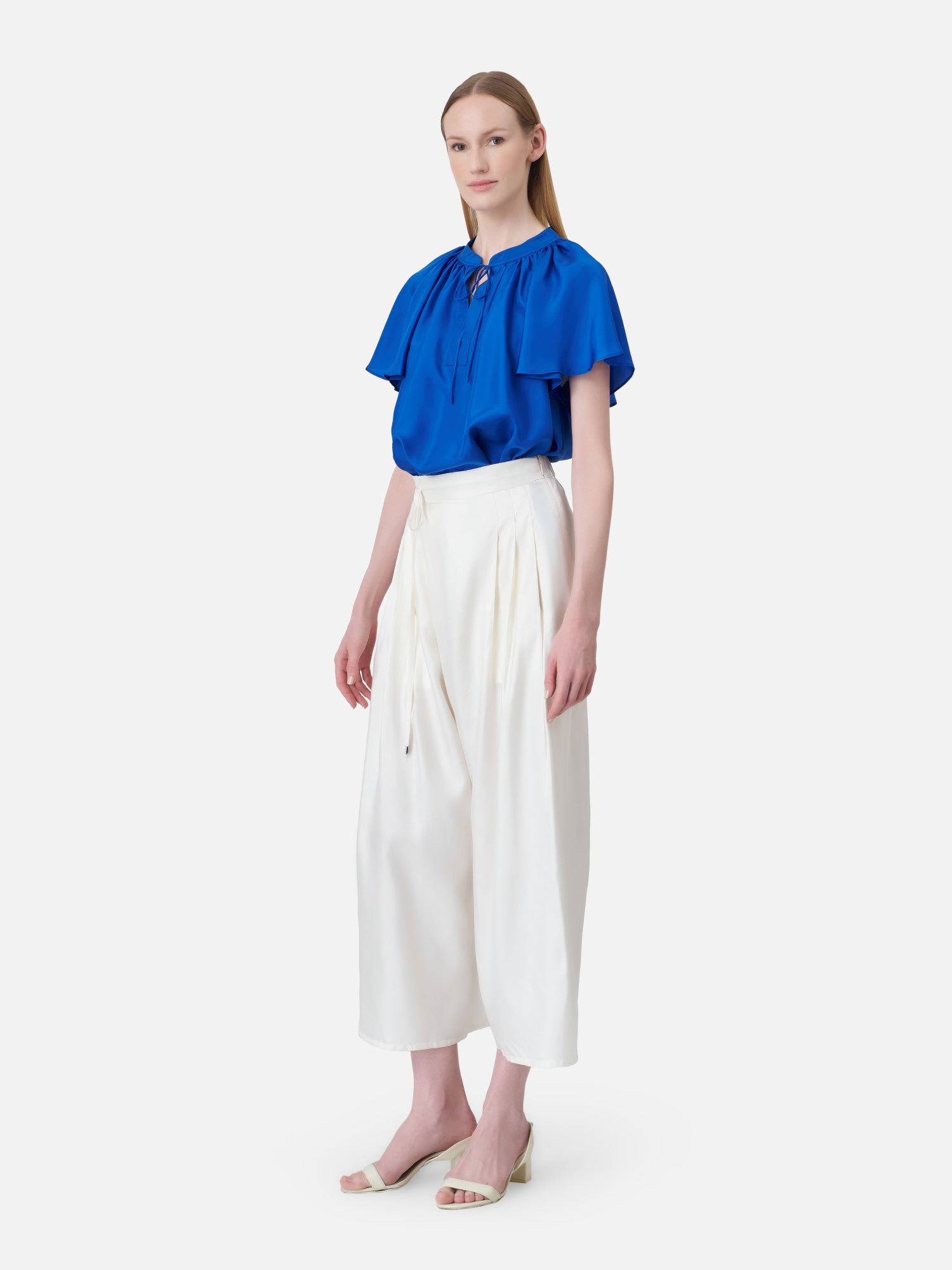 Solid Silk Habotai Butterfly Sleeve Top