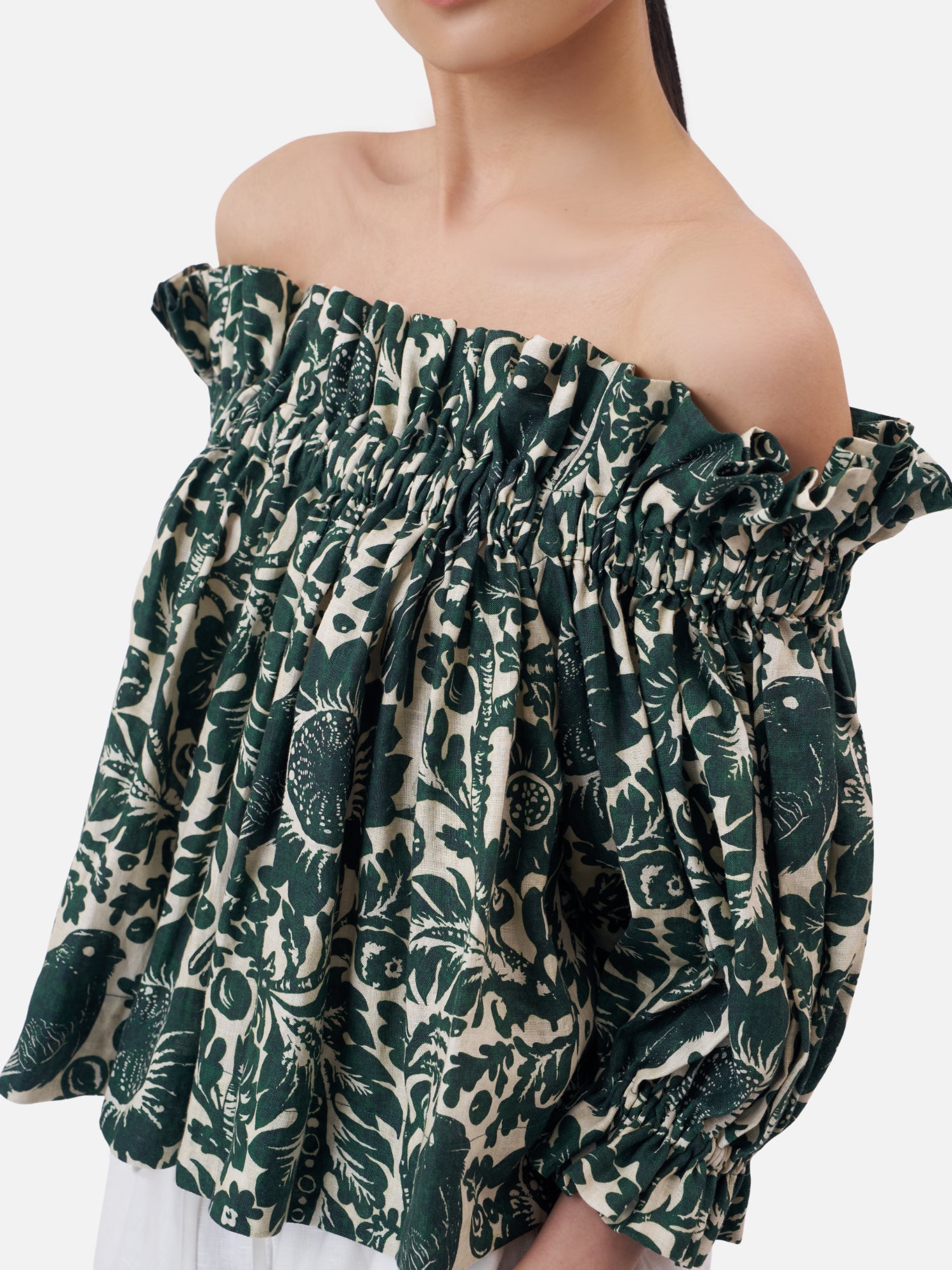 Trogon Birds Linen Off-Shoulder Top