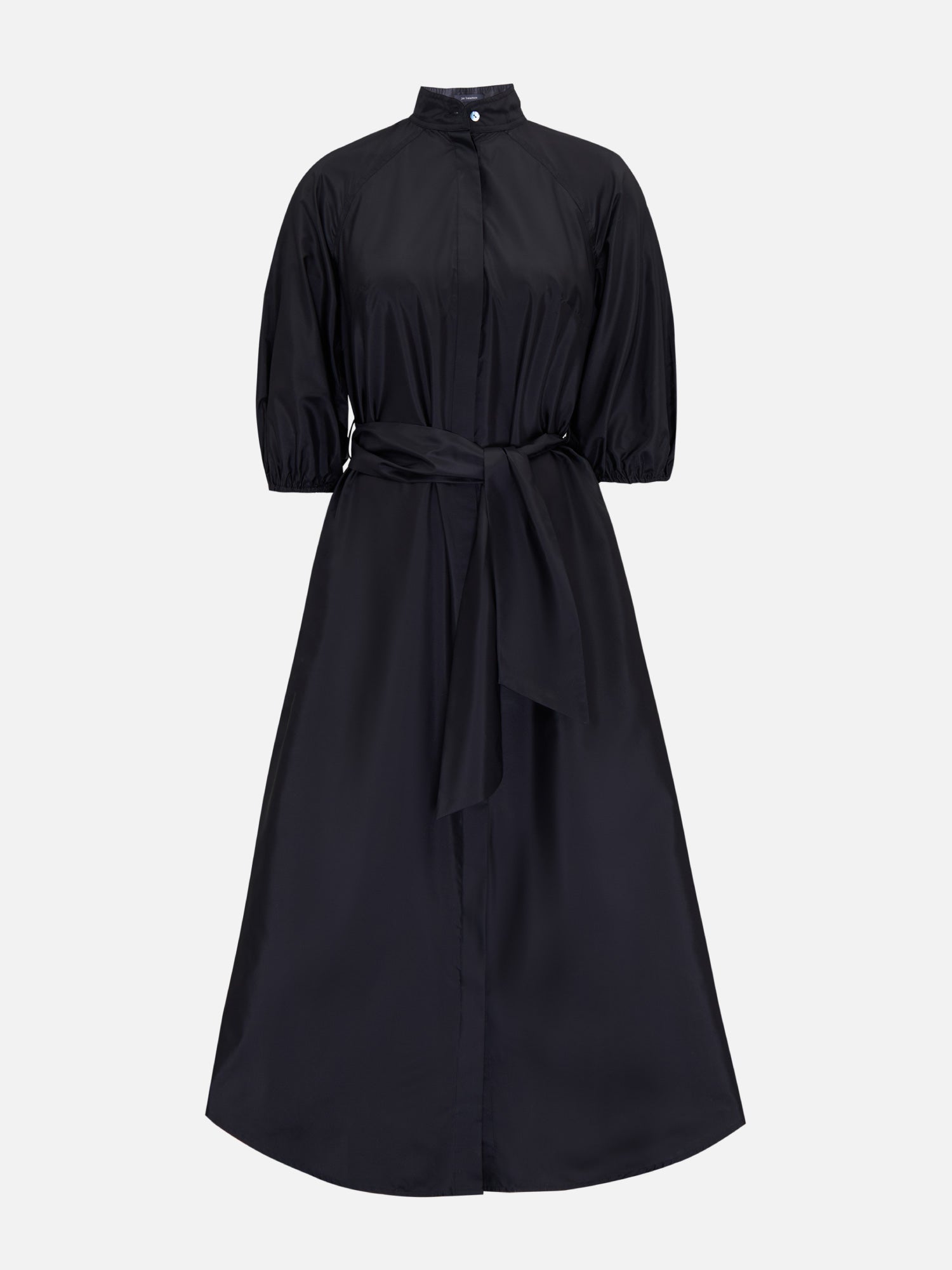 Belted Shirt Dress with Mandarin Collar