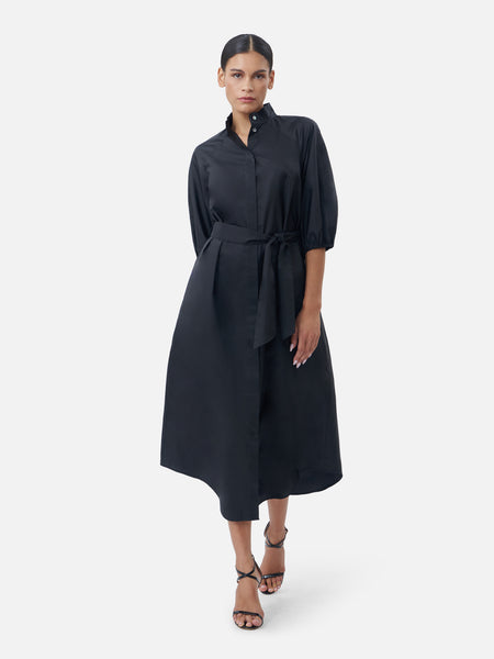 refined black belted sheath dress with mandarin collar Refined Black Belted Sheath Dress with Mandarin Collar
