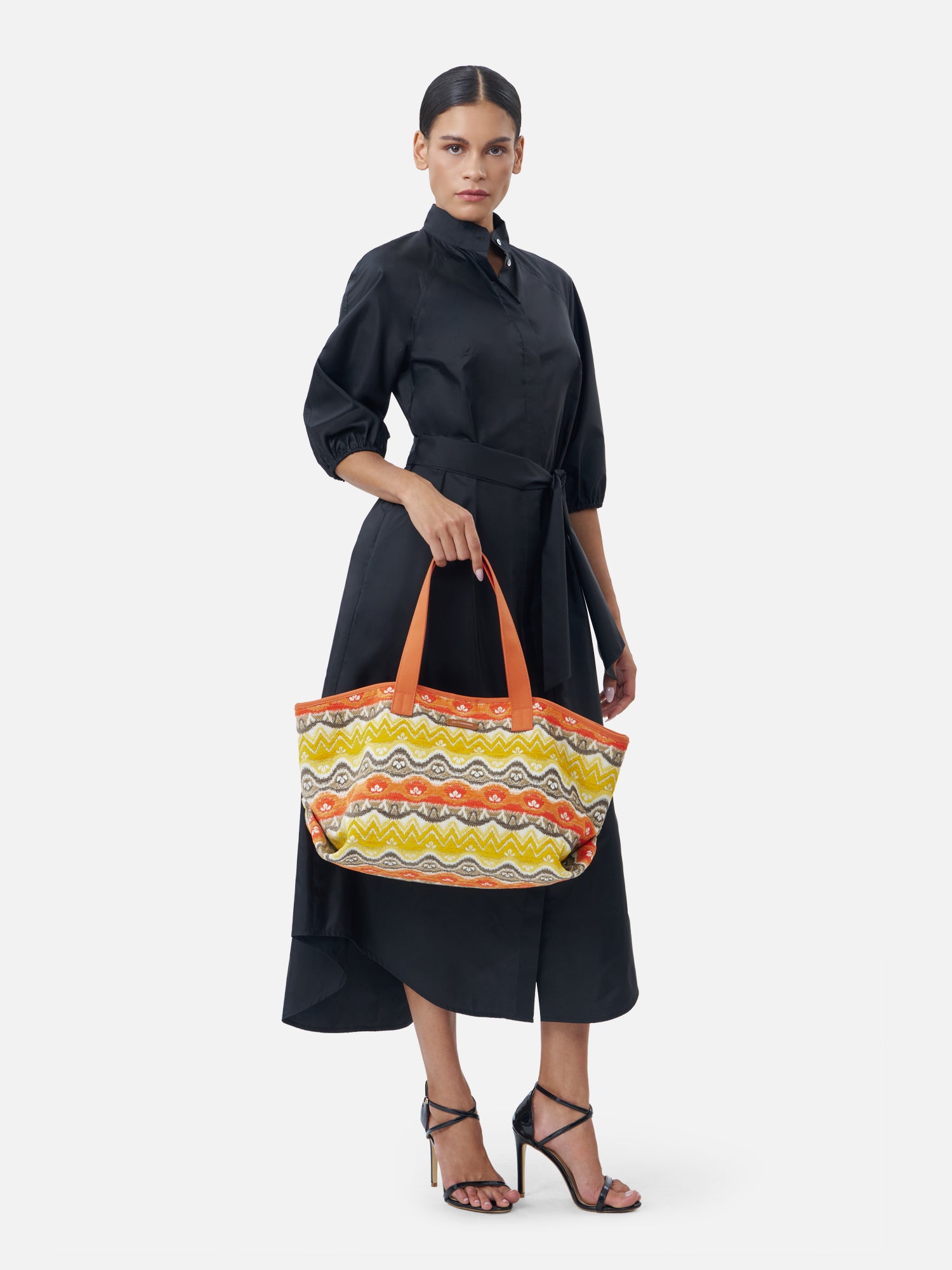 Belted Shirt Dress with Mandarin Collar