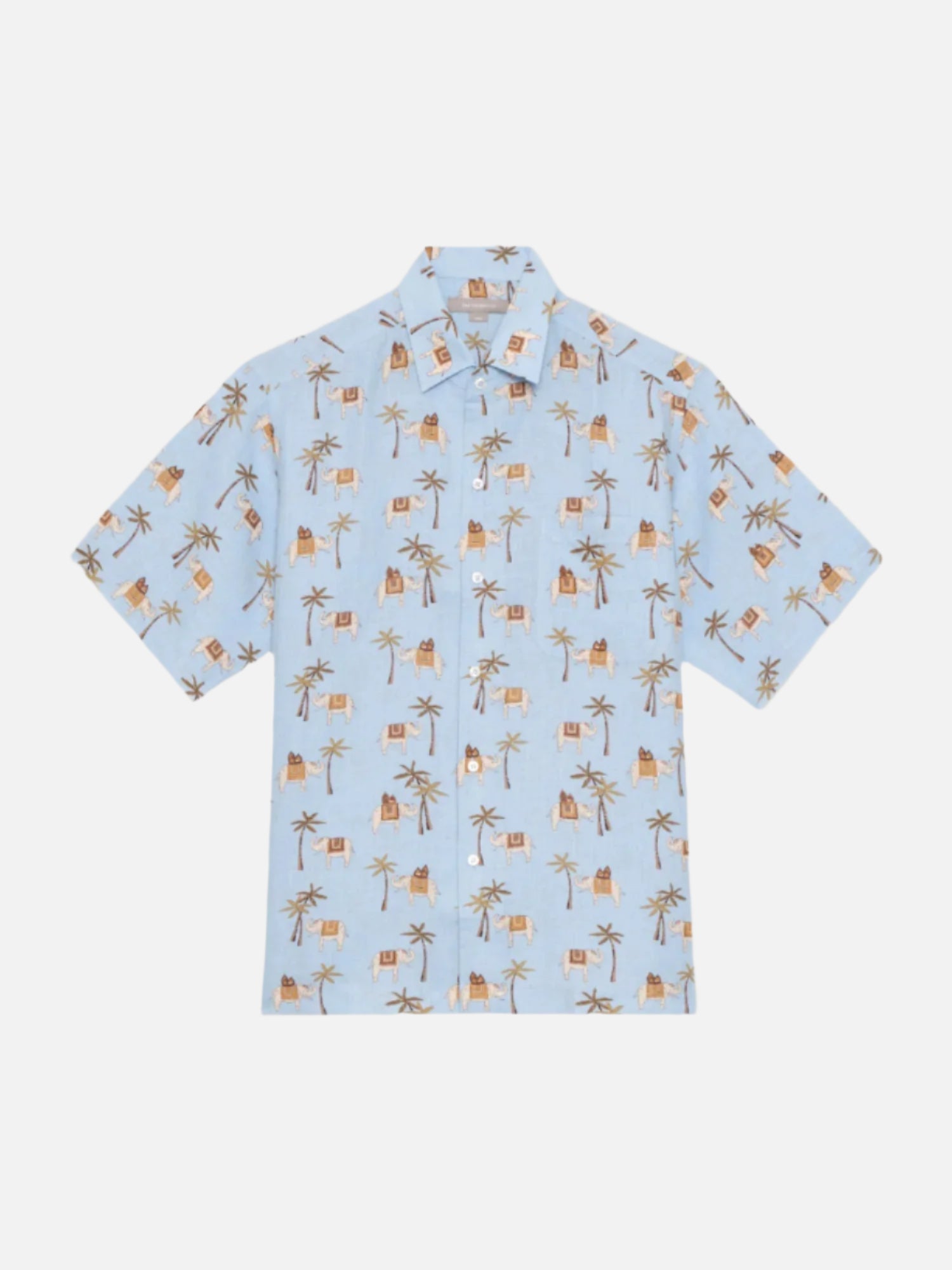 Elephant & Palm Print Linen Hawaiian Shirt | Jim Thompson