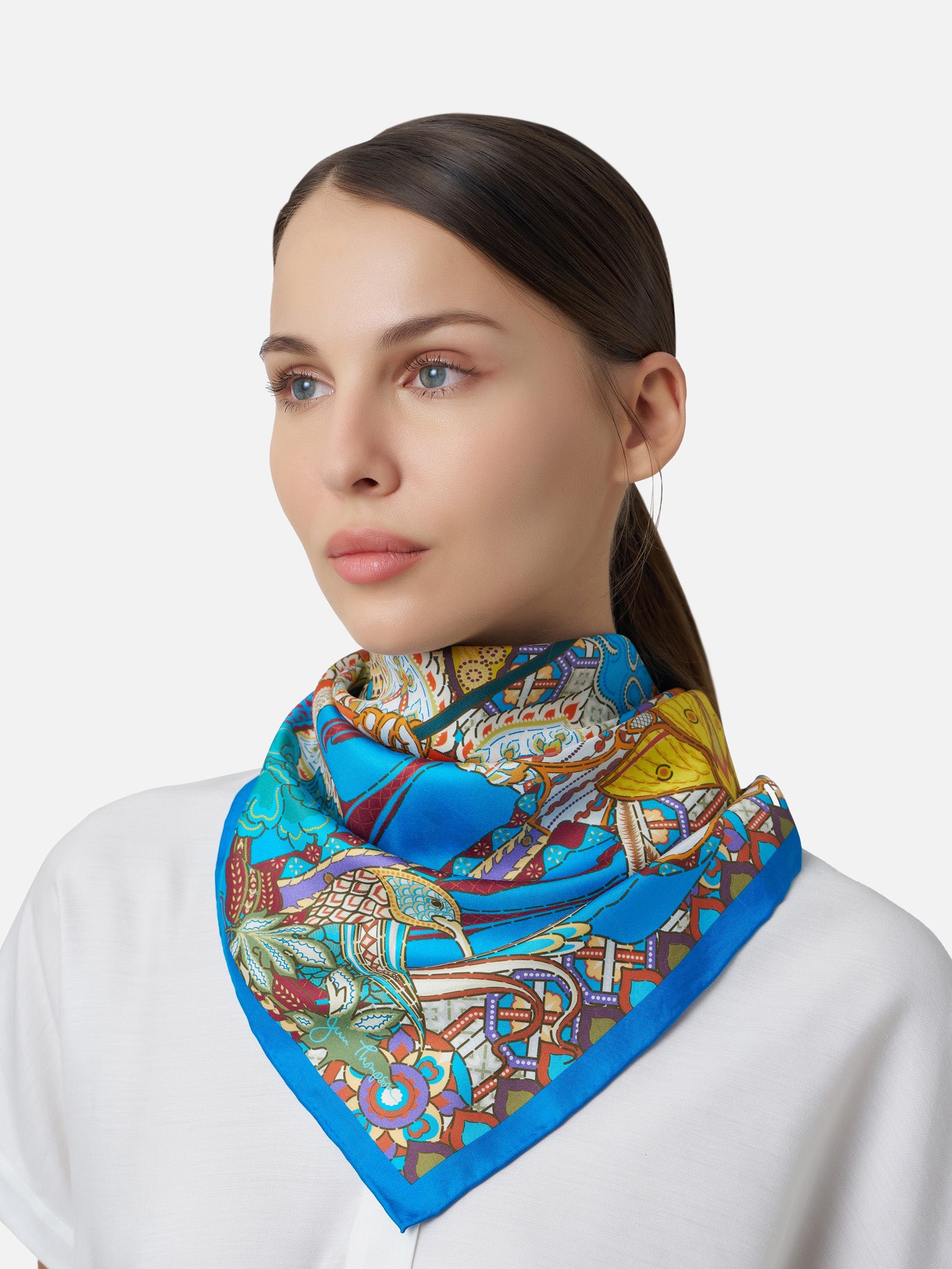 Grand Shadow Play Silk Scarf in Blue| Jim Thompson