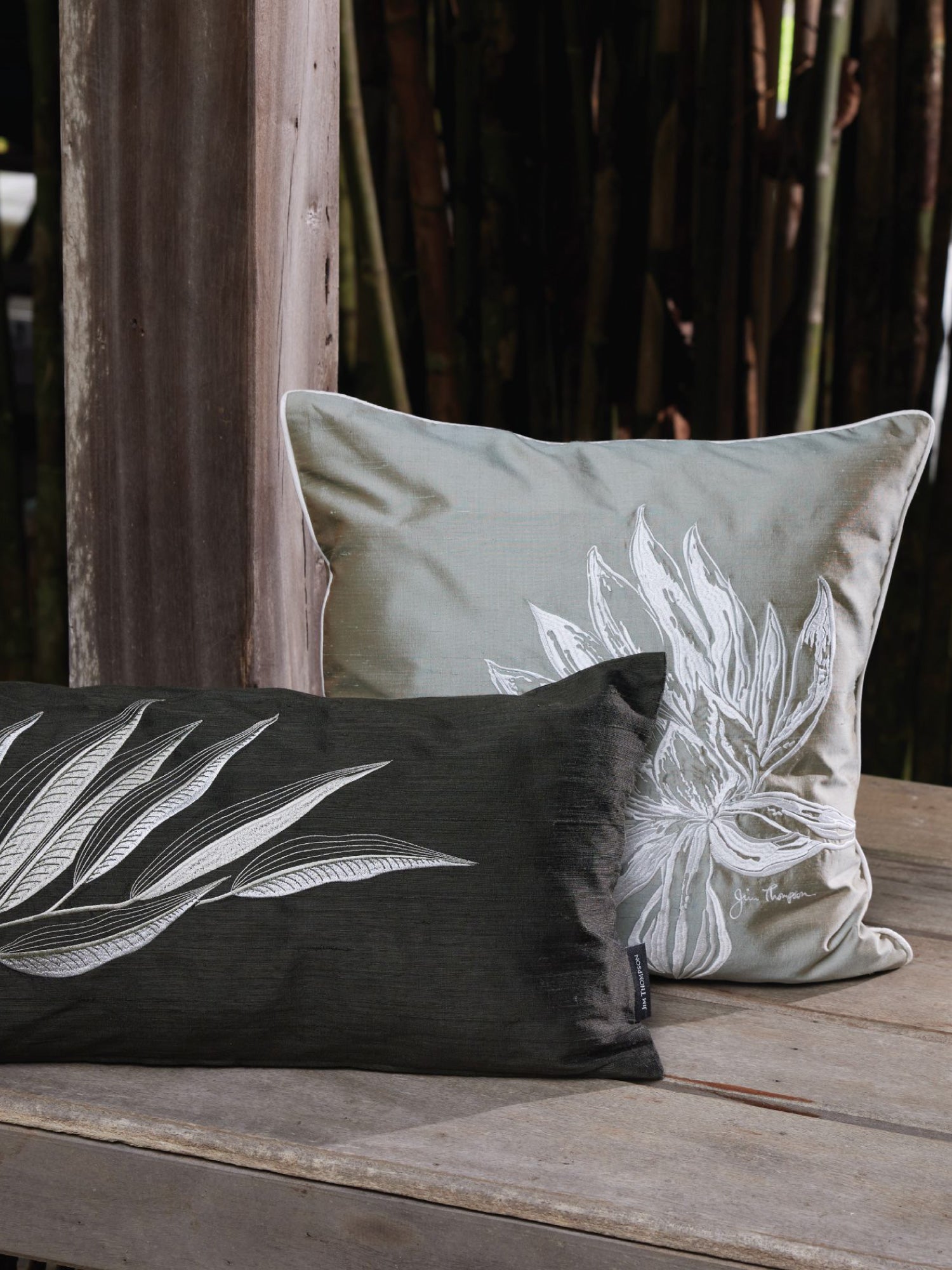 Handwoven Silk Cushion Cover with Lotus Embroidery | Jim Thompson