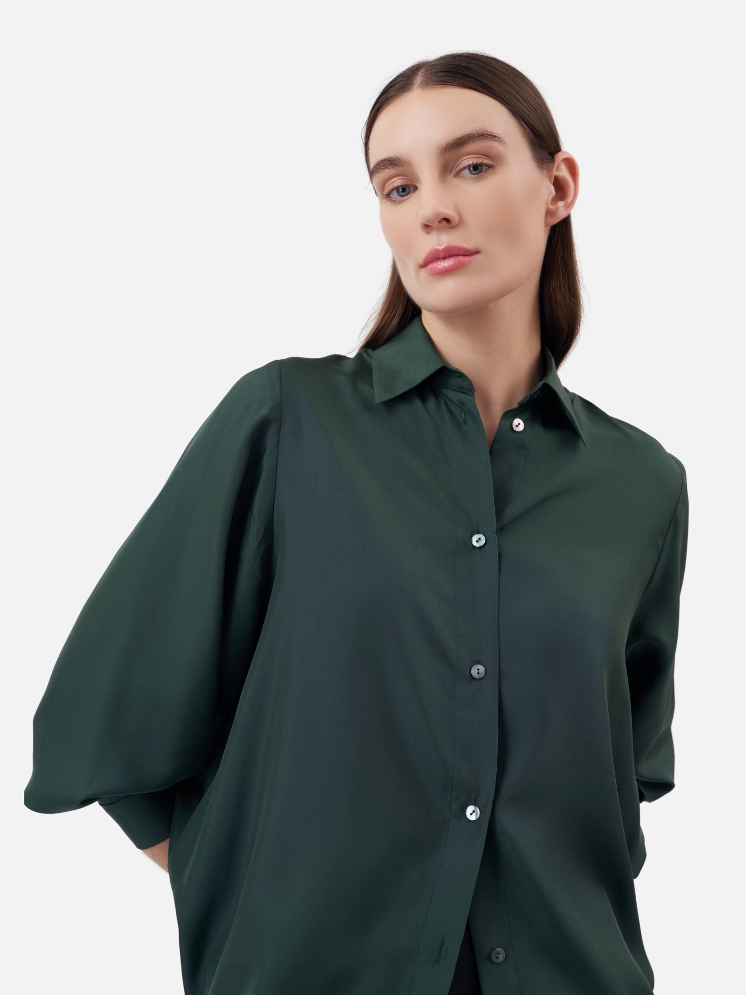 Oversized Silk Shirt in Green Jim Thompson - Main Image