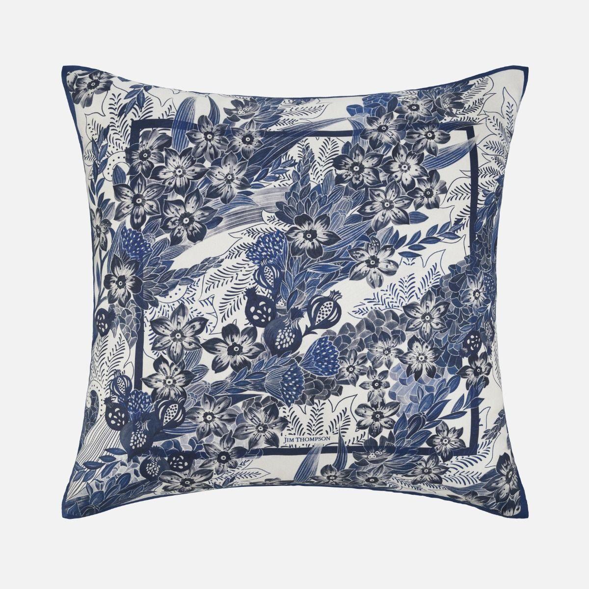 Floral Field Silk Cushion Cover 18" - Navy Blue